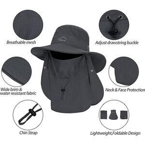 Summer UV Sun Protection Wide Brim Fishing Hat for Men with Face Cover